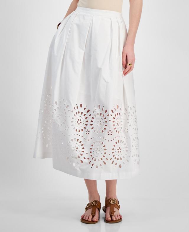 Tommy Hilfiger Womens Cotton Eyelet-Border A-Line Skirt Product Image