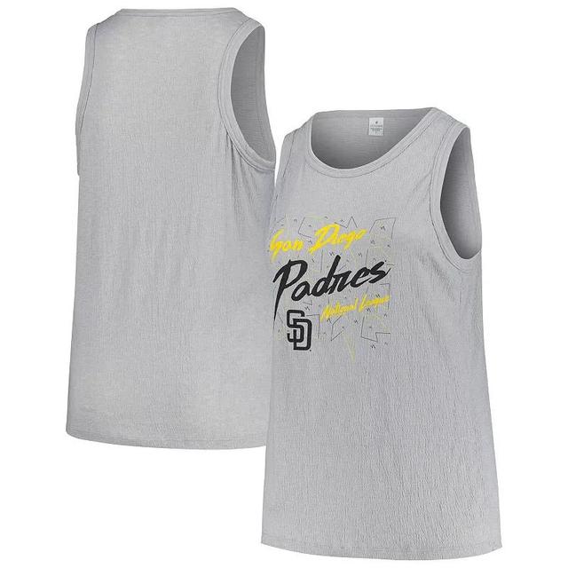 Womens Soft as a Grape Steel San Diego Padres Plus Size Curvy High Neck Tri-Blend Tank Top Product Image