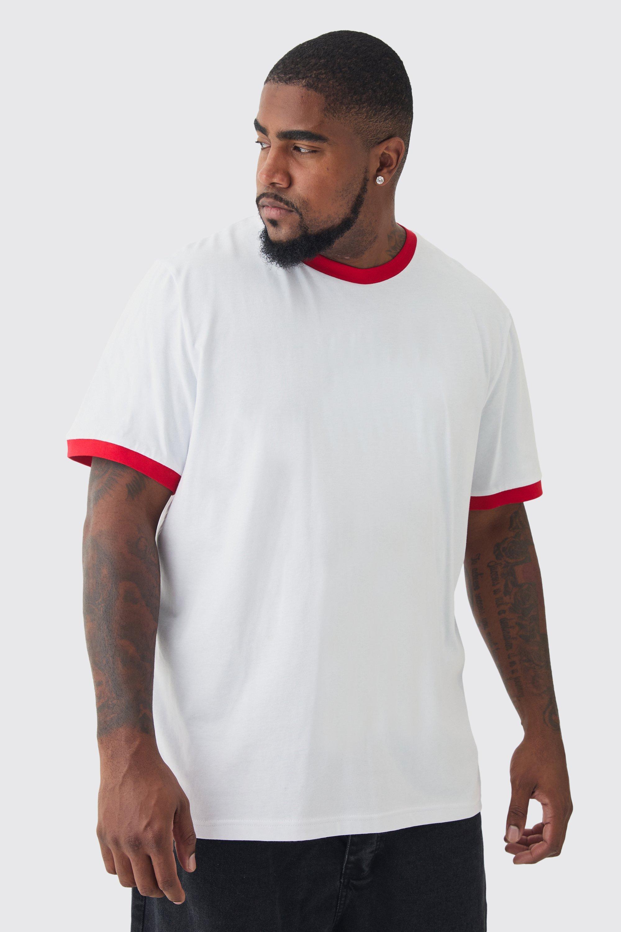 Plus Ringer Neck T-Shirt | boohooMAN USA Product Image