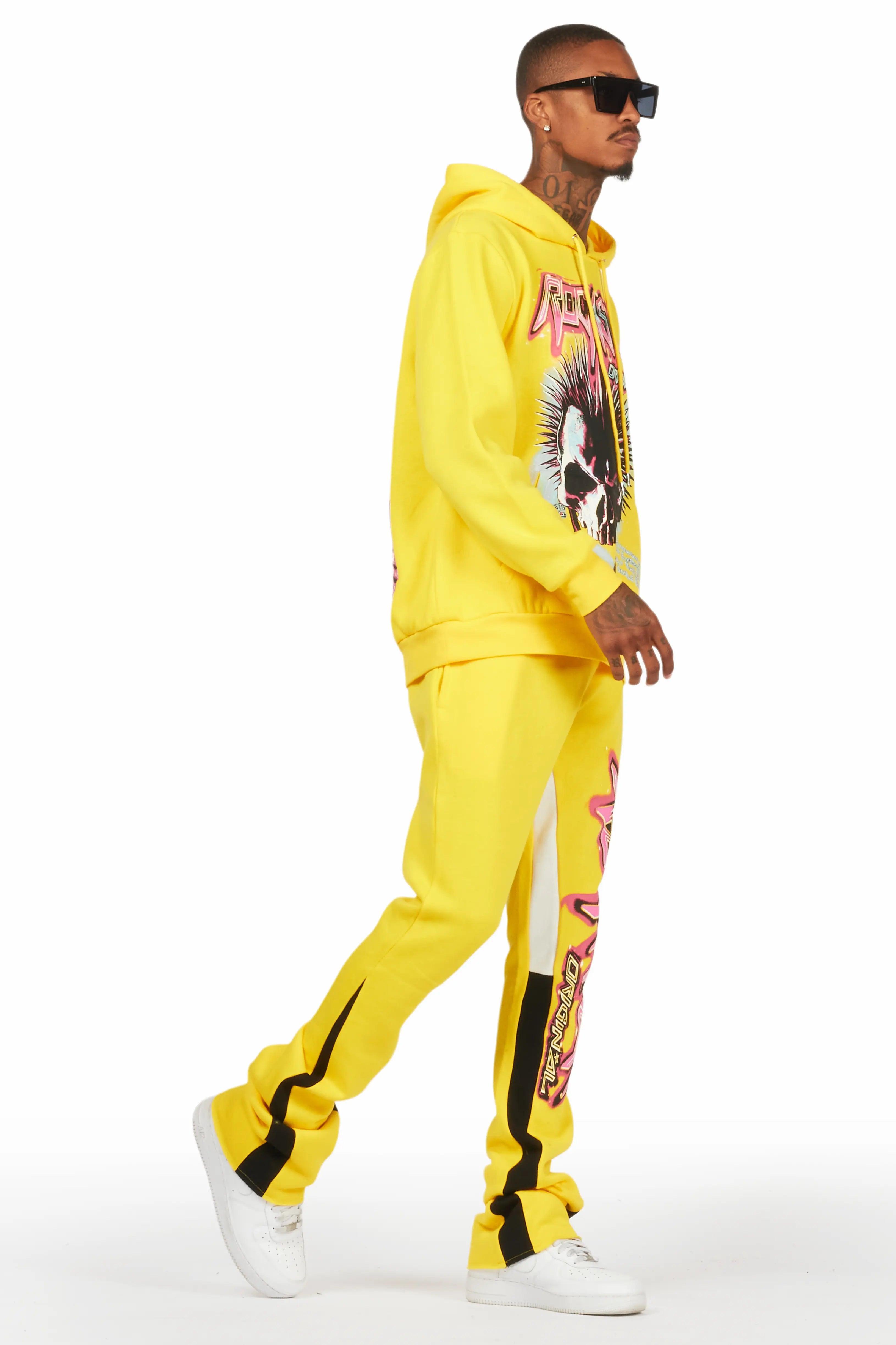 Obern Yellow Graphic Hoodie/Stacked Flare Pant Track Set Male Product Image