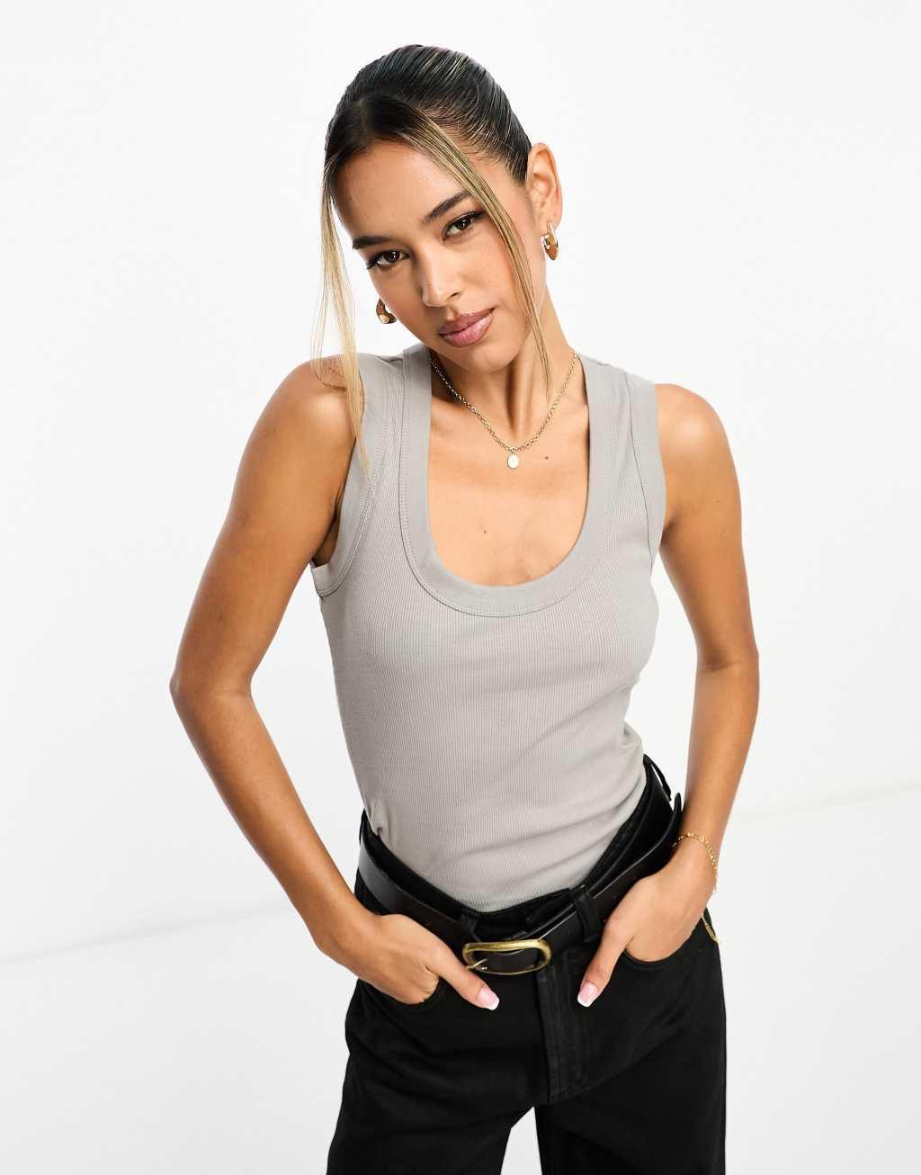 River Island scoop neck tank top in gray Product Image