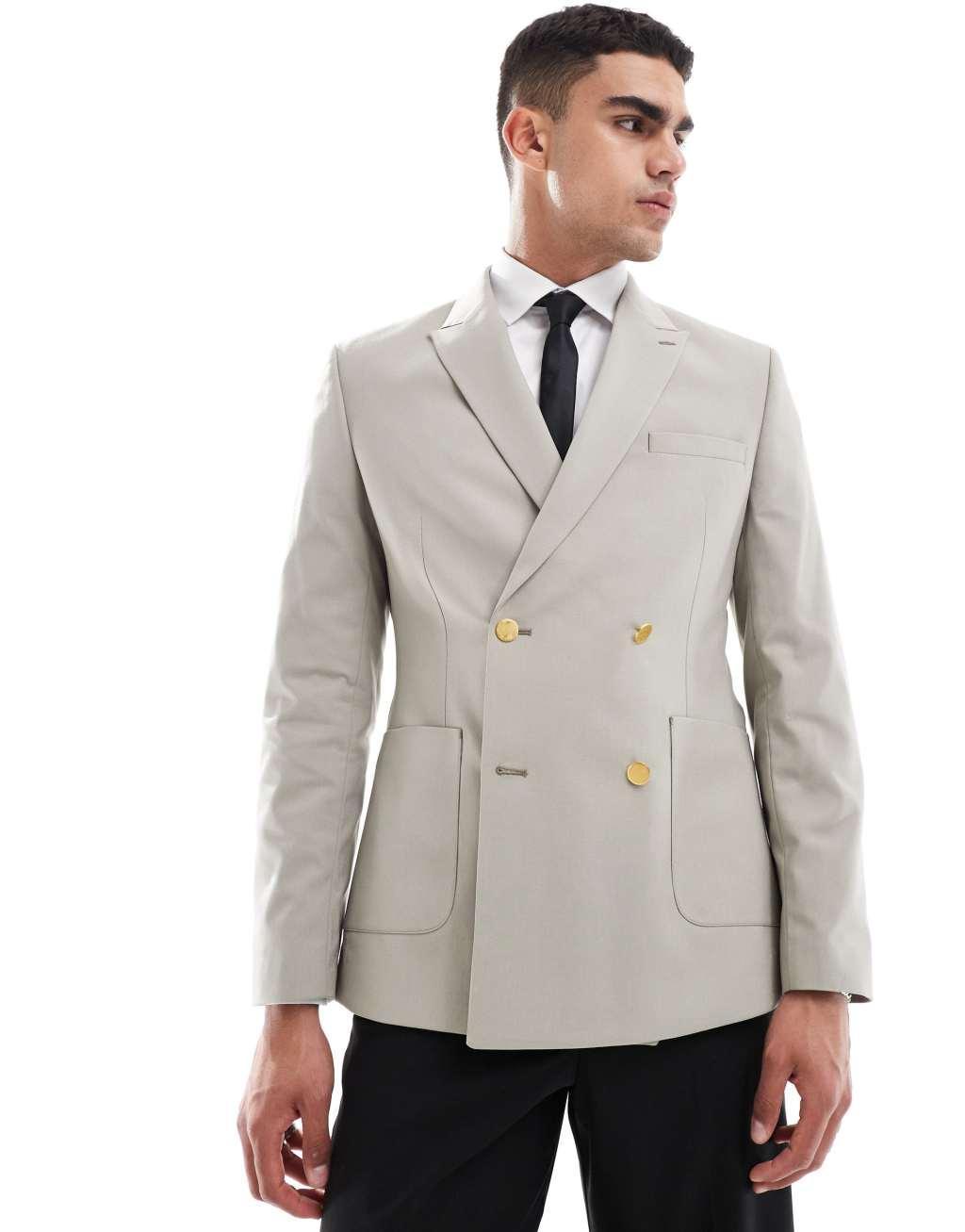 ASOS DESIGN wedding skinny blazer with gold buttons in olive Product Image