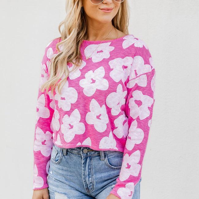 Hard To Focus Hot Pink Floral Sweater FINAL SALE product image