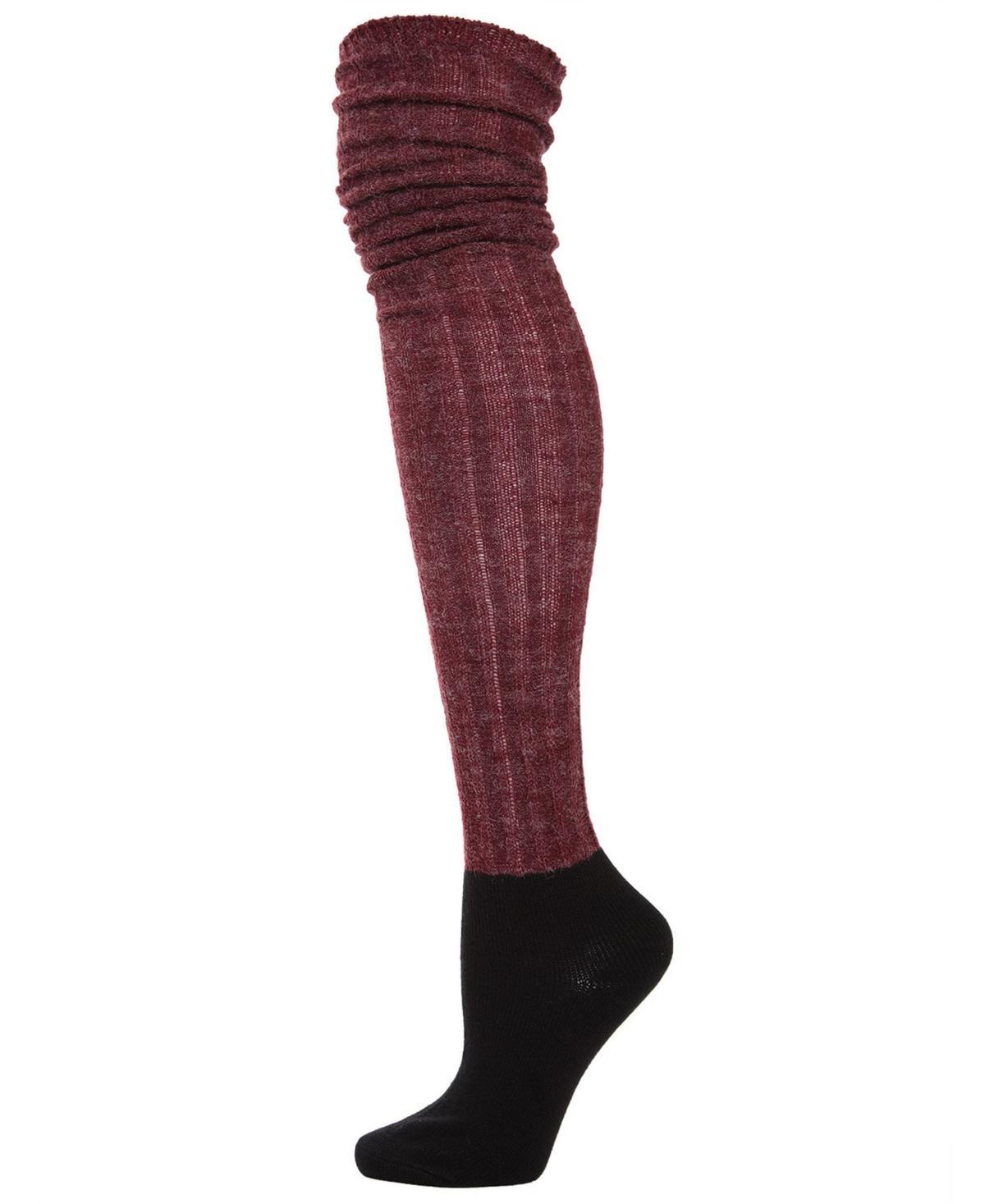 Memoi Women's Rib Over The Knee Contrasting Foot Sock, Burgundy Product Image