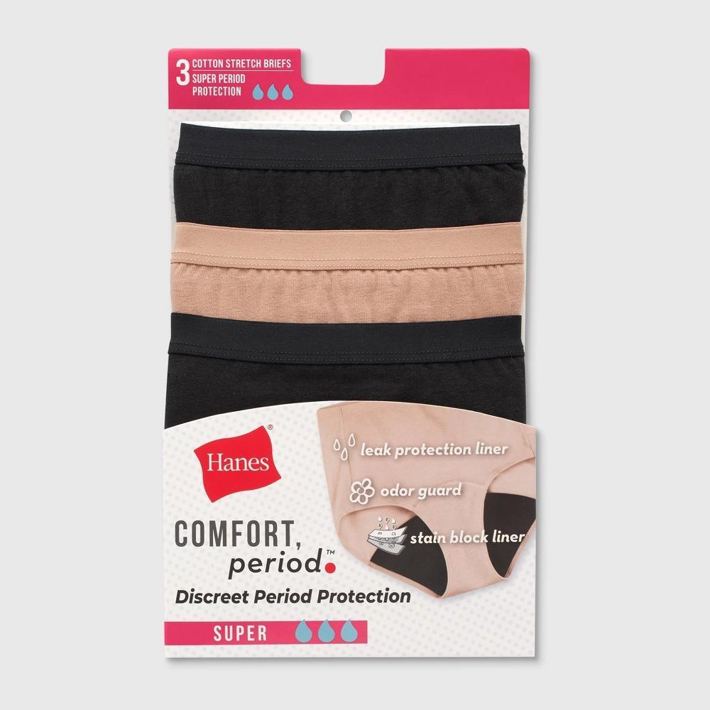 Hanes Women's 3pk Super Period Briefs - Black 3XL Product Image