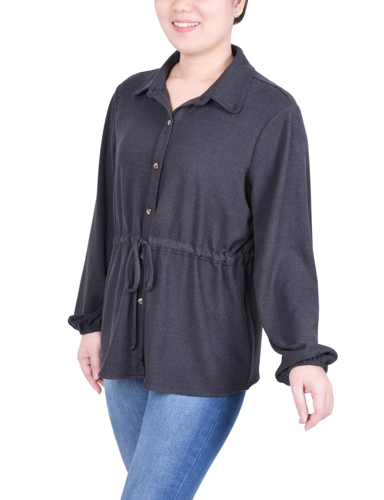 Long Dolman Sleeve Drawstring-Waist Tunic Top - Petite Product Image