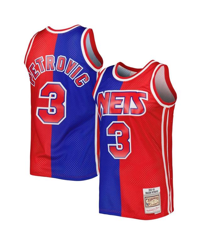 Mens Mitchell & Ness Drazen Petrovic Blue/Red New Jersey Nets Hardwood Classics 1992-93 Split Swingman Jersey Product Image