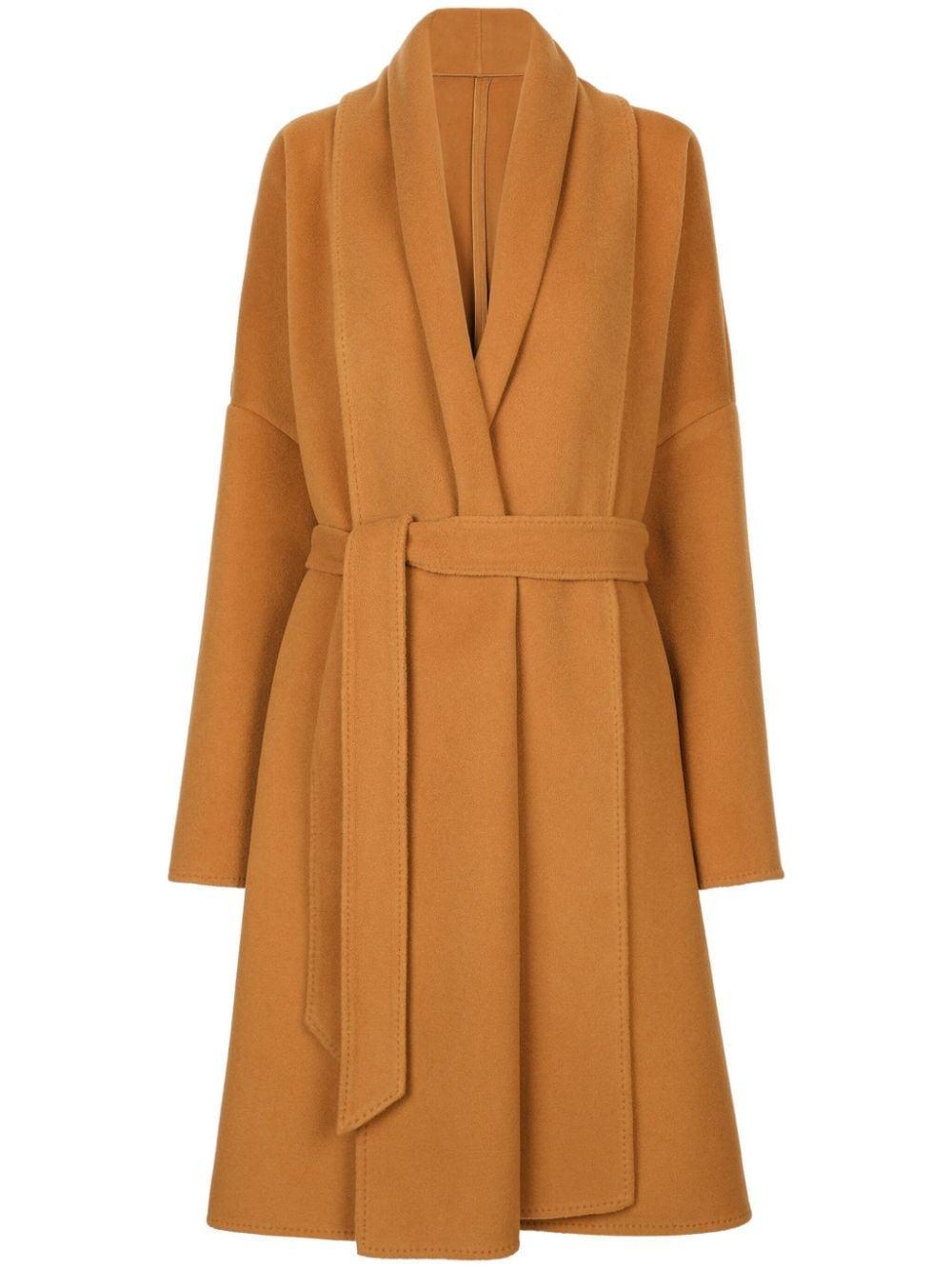 Belted Oversize Cashmere Wool Coat In Yellow Product Image