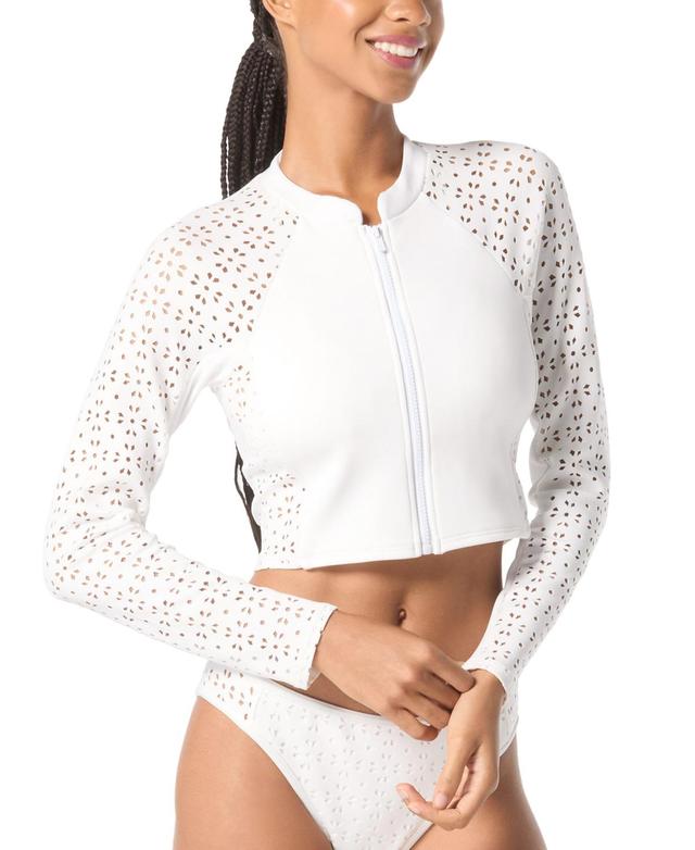 Michael Michael Kors Womens Laser-Cut Cropped Rash Guard Product Image