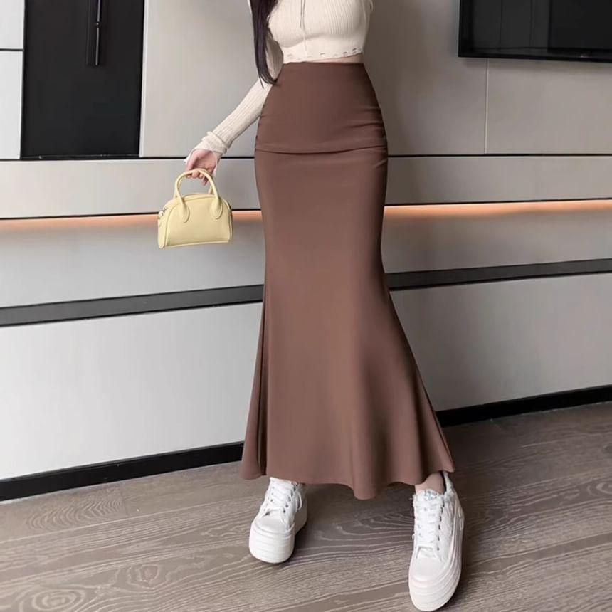 High Rise Plain Midi Mermaid Skirt Product Image