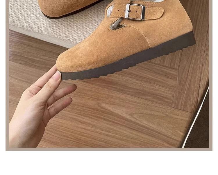 Hidden Wedge Fleece-Lined Buckled Faux Suede Slip-Ons Product Image