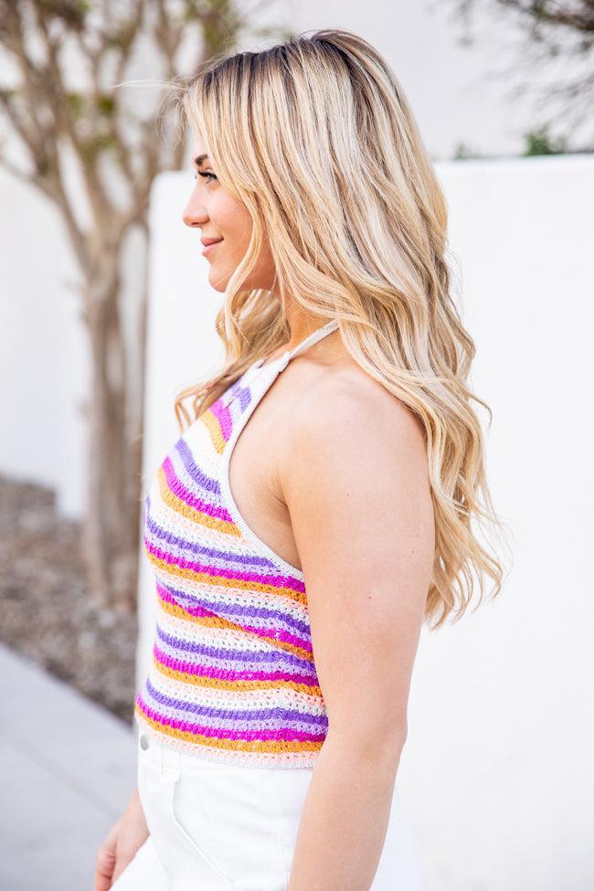 We Found Love Purple and Orange Halter Crochet Tank FINAL SALE Product Image