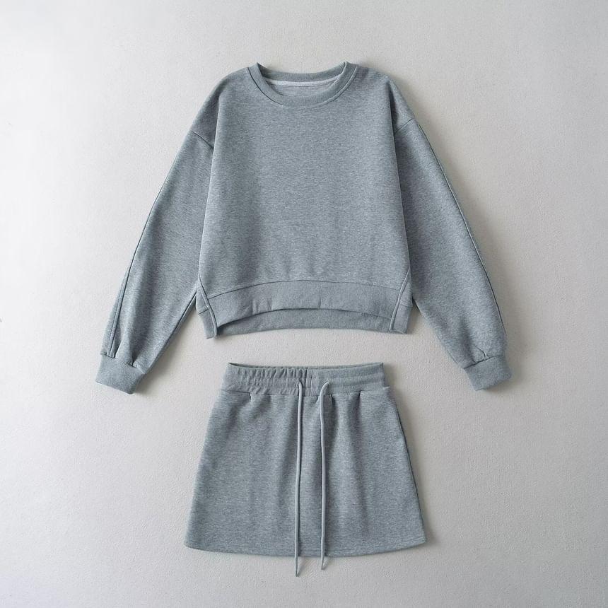 Crewneck Two Tone Pullover / Drawstring Waist Mini Skirt Product Image