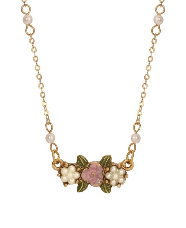 1928 Gold Tone Simulated Pearl & Pink Flower Necklace, Womens Product Image