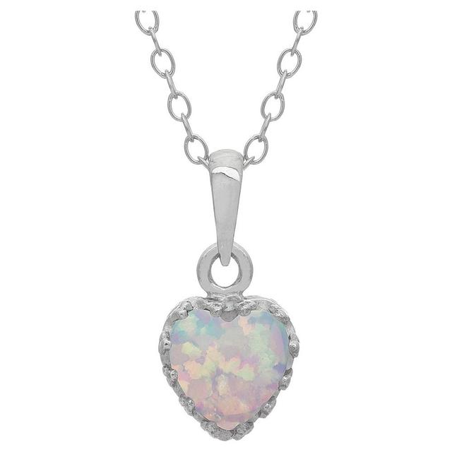 Designs by Gioelli Sterling Silver Lab-Created Opal Heart Crown Pendant, Womens White Product Image