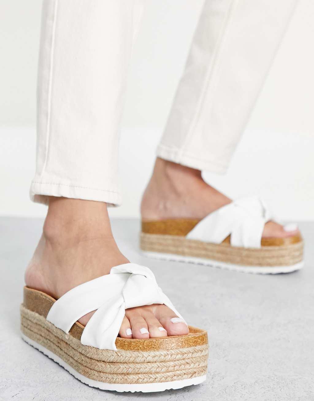 ASOS DESIGN Teegan knotted flatform sandals in white Product Image