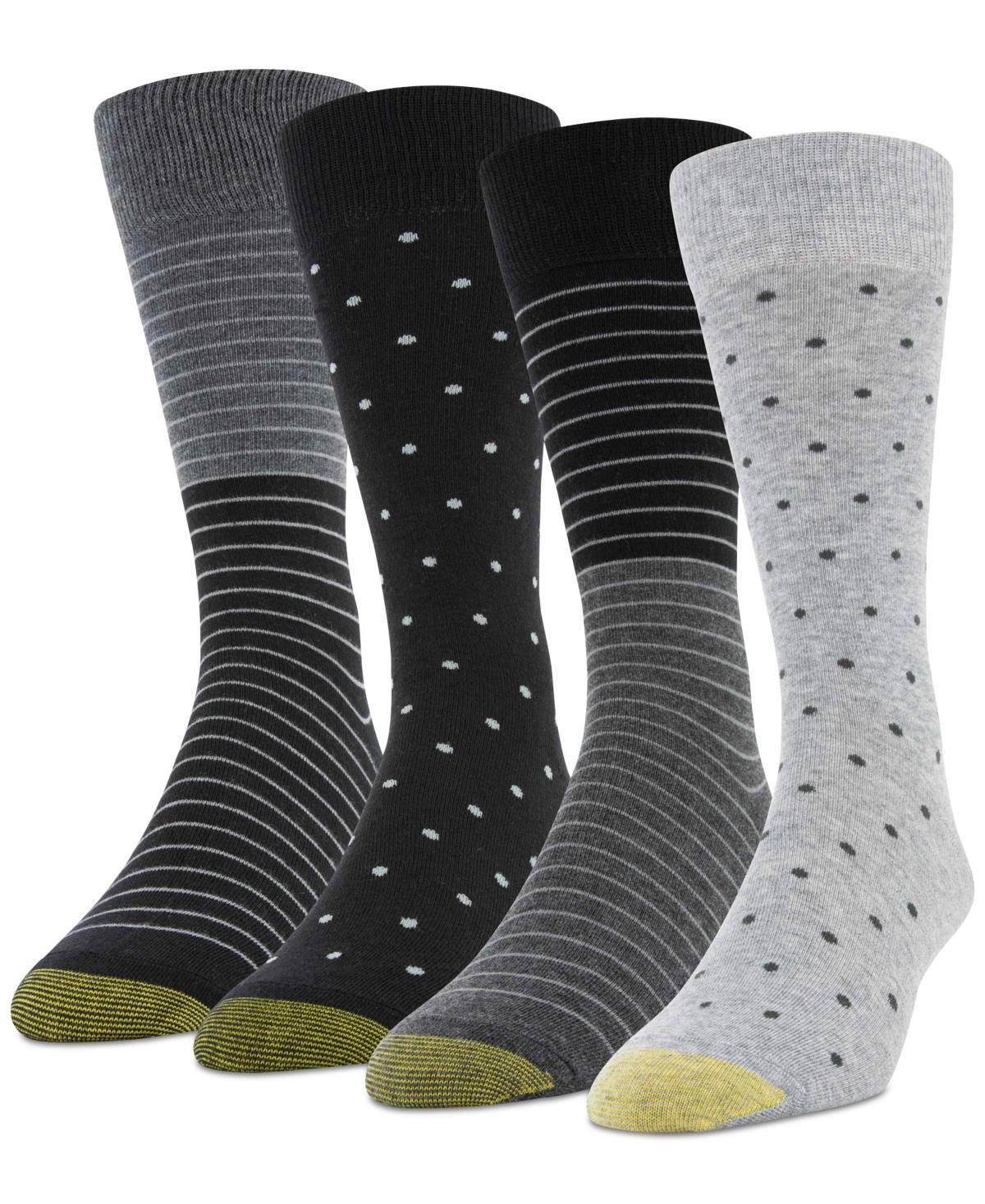 Mens 4-Pack Casual Dot Stripe Crew Socks, Created for Macys - Grey Heather, Black, Black Product Image