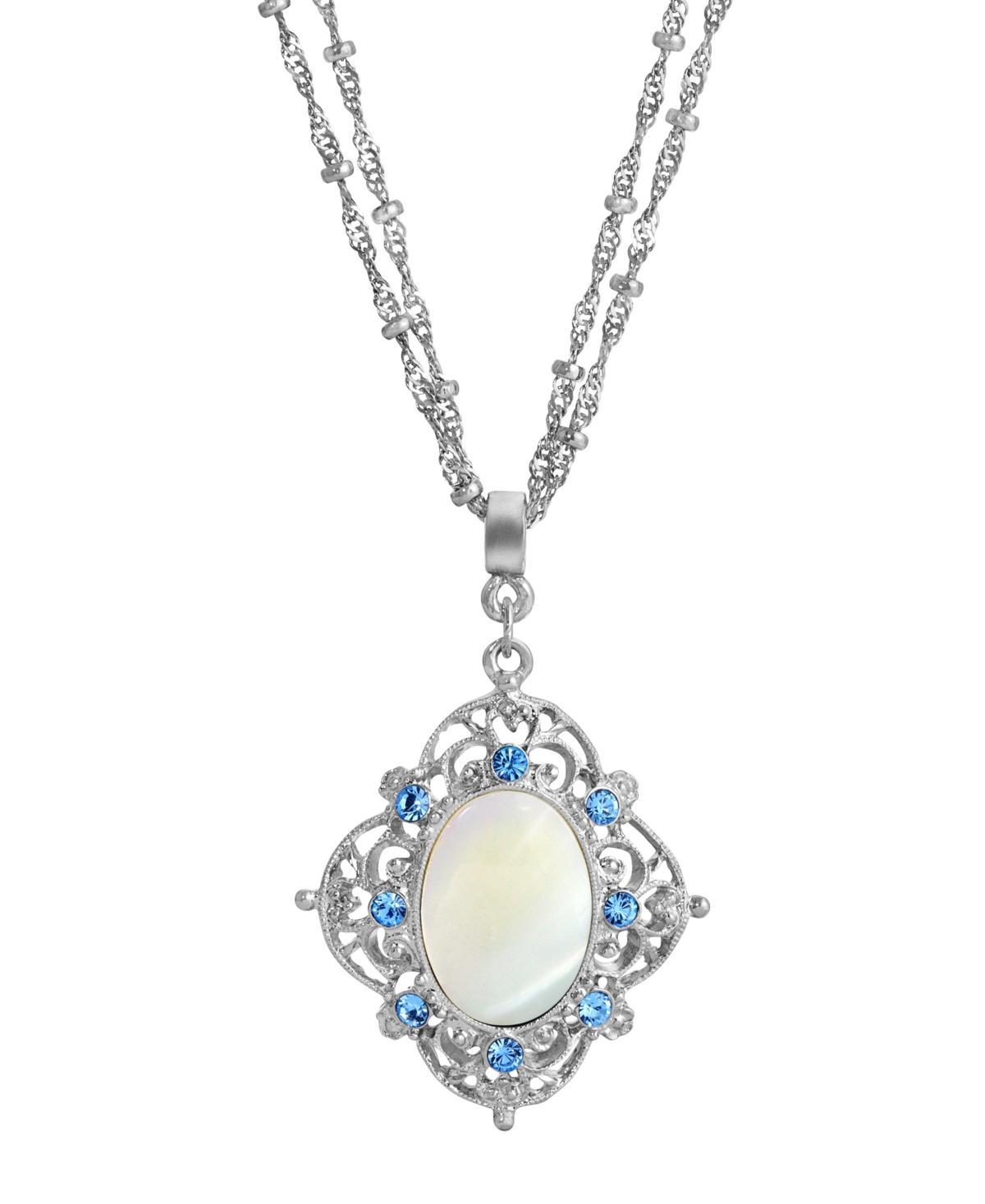 1928 Silver Tone Aqua Simulated Mother Of Pearl Necklace, Womens, White Product Image