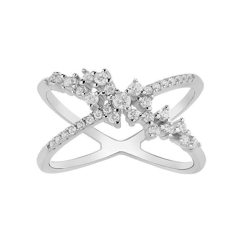 PRIMROSE Sterling Silver Cubic Zirconia Cluster Crossover Ring, Womens White Product Image