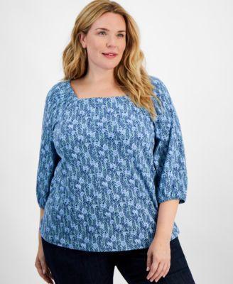 Plus Size Millies Square-Neck 3/4-Sleeve Top, Created for Macy's  Product Image