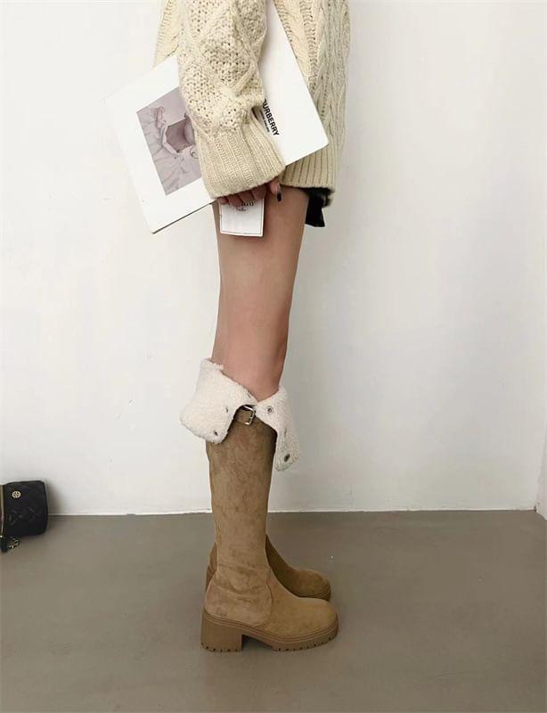 Chunky Heel Fleece-Lined Buckled Over-The-Knee Boots Product Image