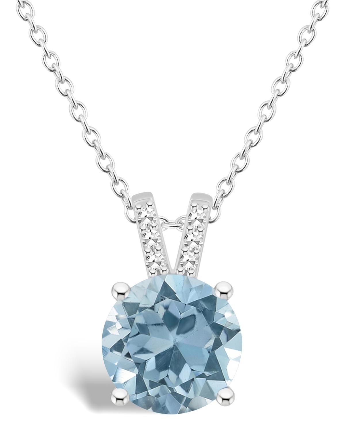 Alyson Layne Sterling Silver 8 mm Round Gemstone & Diamond Accent Pendant Necklace, Womens Blue Product Image