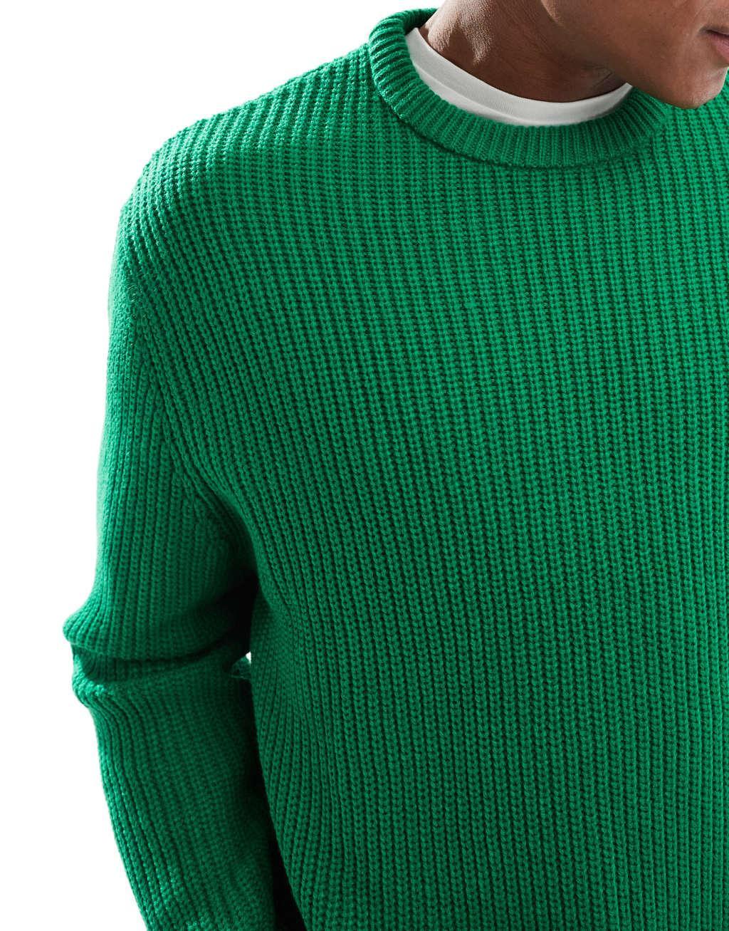 ASOS DESIGN oversized knit fisherman ribbed sweater in green Product Image