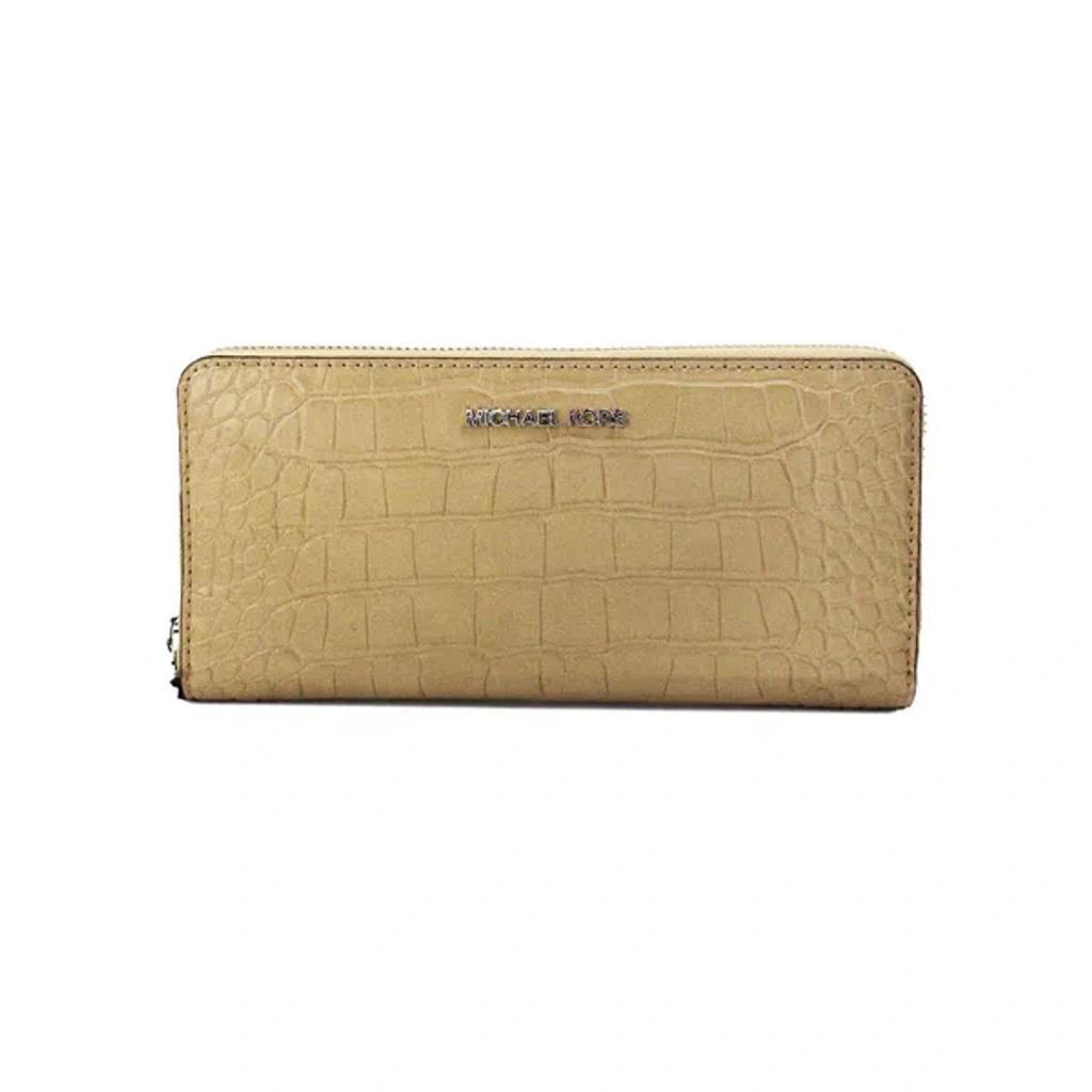 MICHAEL KORS Jet Set Large Camel Animal Print Leather Continental Wrist Women's Wallet In Beige Product Image