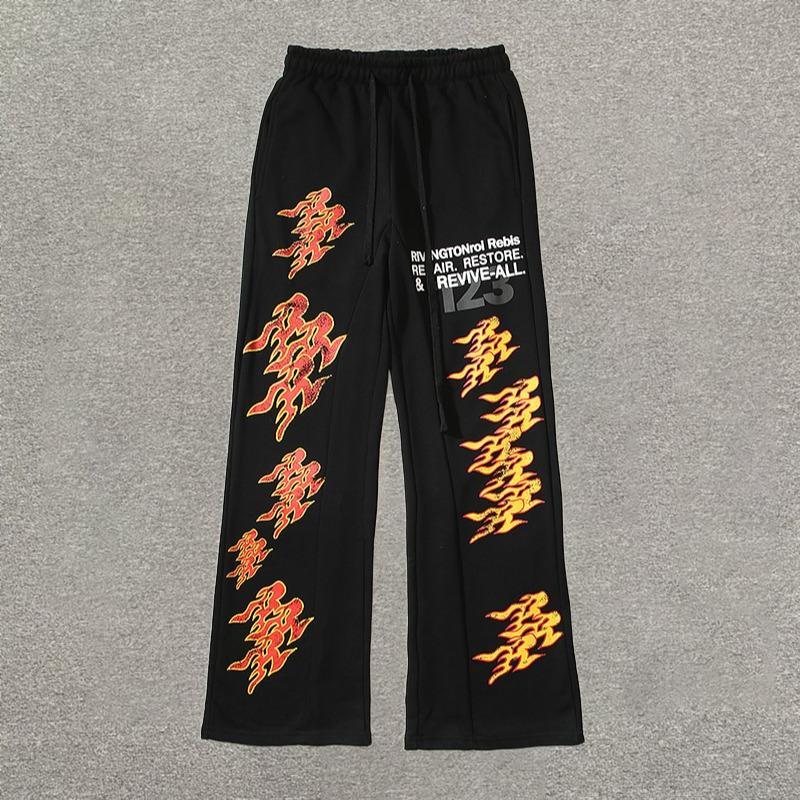 American High Street Retro Flame Letter Print Sweatpants Product Image