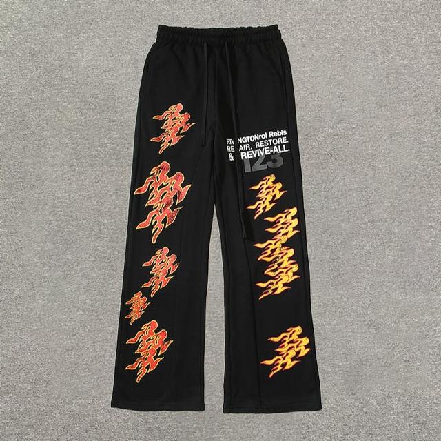 American High Street Retro Flame Letter Print Sweatpants Product Image