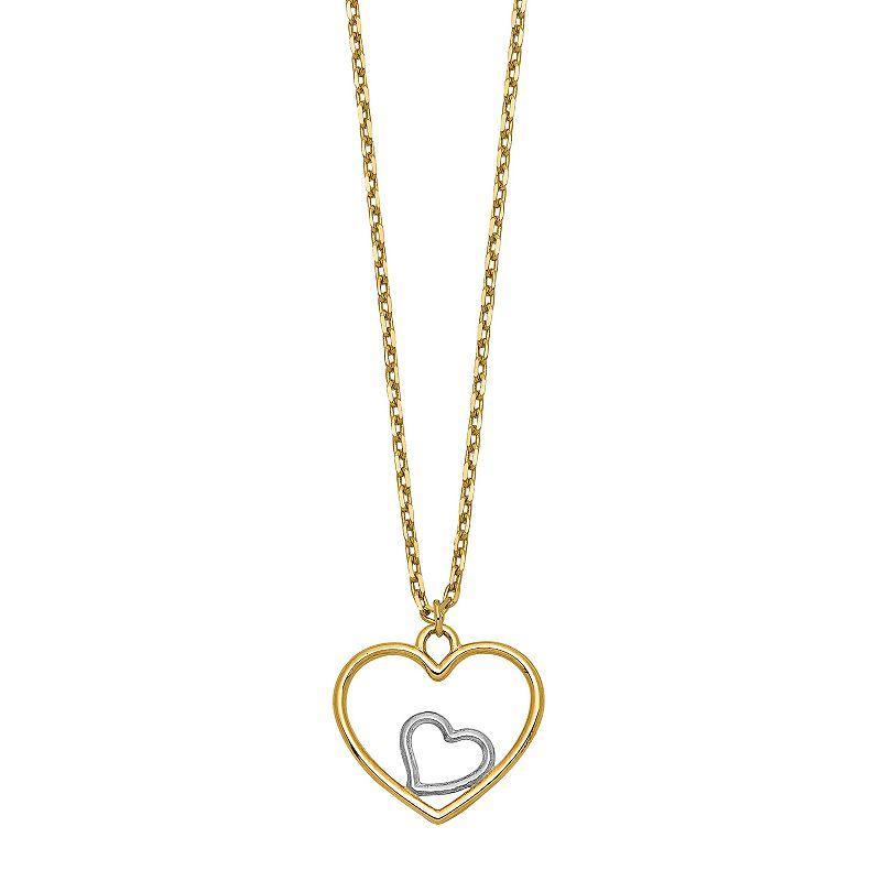 14k Gold Two Tone Double Heart Necklace, Womens 14k 2 Tone Product Image