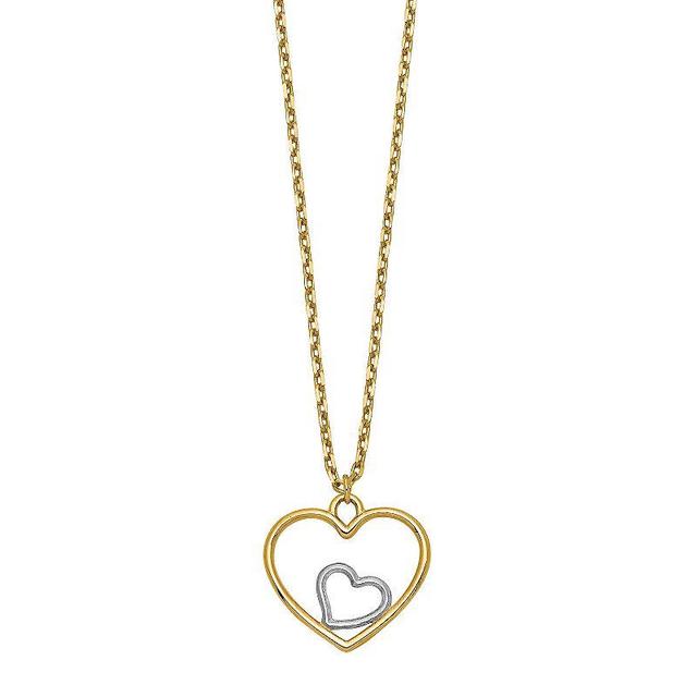 14k Gold Two Tone Double Heart Necklace, Womens 14k 2 Tone Product Image