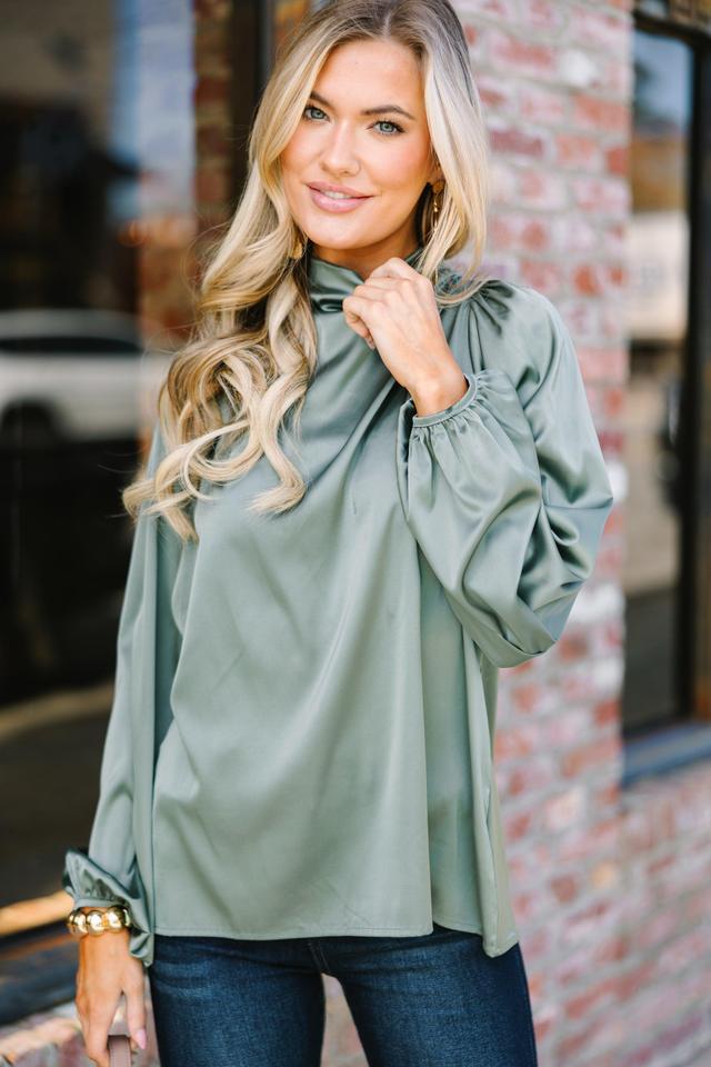 Embrace The Joy Light Olive Green Satin Blouse Female Product Image