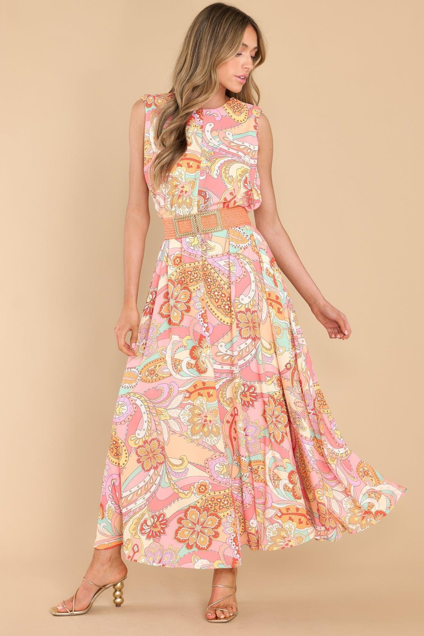 Aura Like Fine Art Apricot Multi Print Maxi Dress Peach Product Image