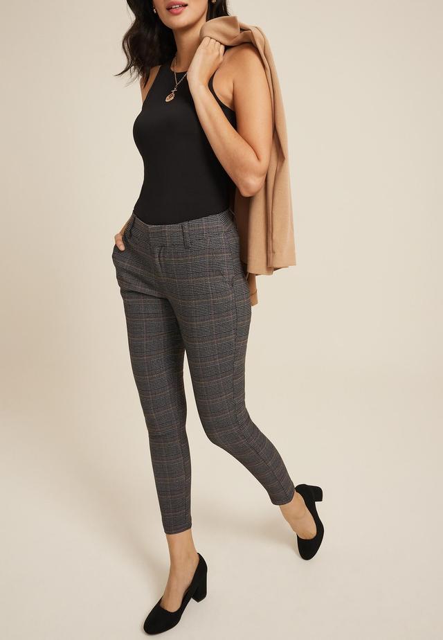 Bengaline Plaid Constructed Waist Mid Rise Skinny Dress Pant Product Image