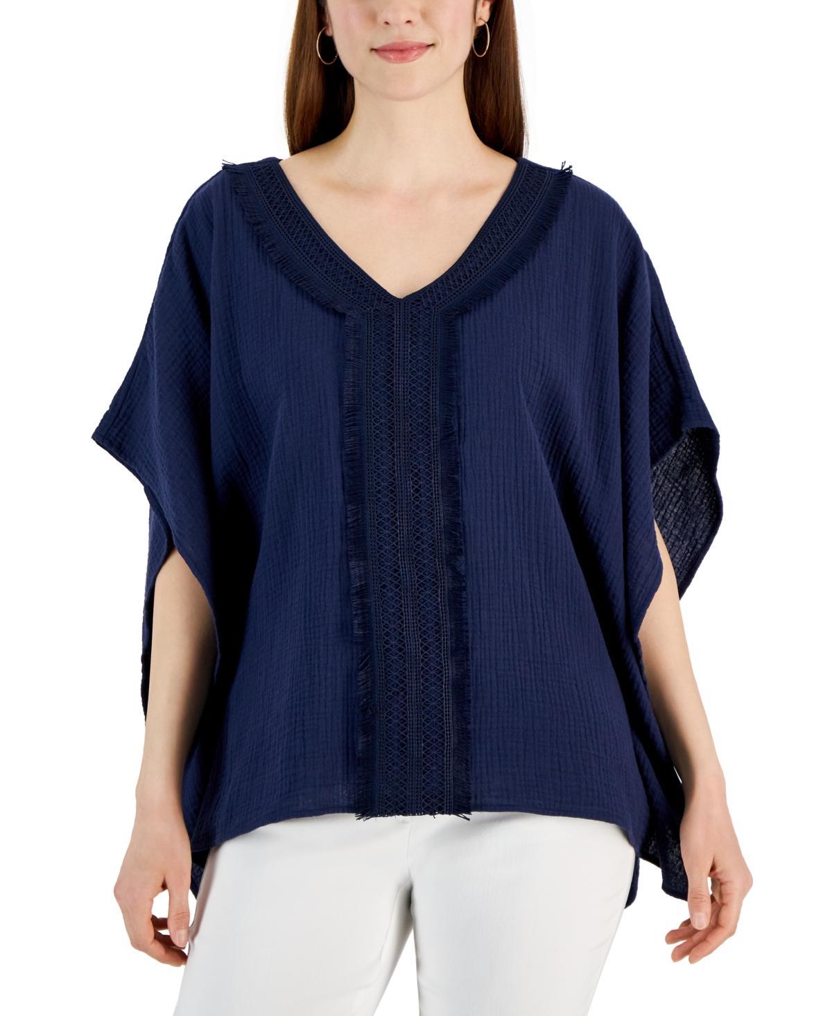 Jm Collection Womens Lace-Trim V-Neck Gauze Poncho Top, Created for Macys Product Image