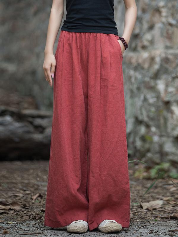 Loose Wide Leg Elasticity Pleated Pockets Solid Color Pants Trousers Product Image