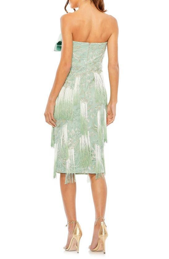 Bow Front Strapless Fringe Midi Dress In Sage Product Image