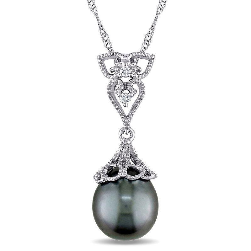 Stella Grace 14k White Gold Tahitian Cultured Pearl & Diamond Accent Vintage Drop Pendant, Womens Product Image