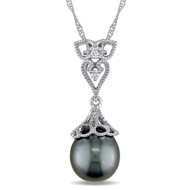 Stella Grace 14k White Gold Tahitian Cultured Pearl & Diamond Accent Vintage Drop Pendant, Womens 14k Whgold Product Image