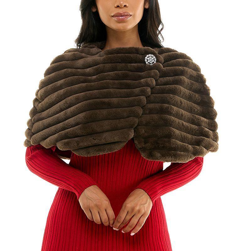 Womens Nina Leonard Faux Fur Caplet Brown Product Image