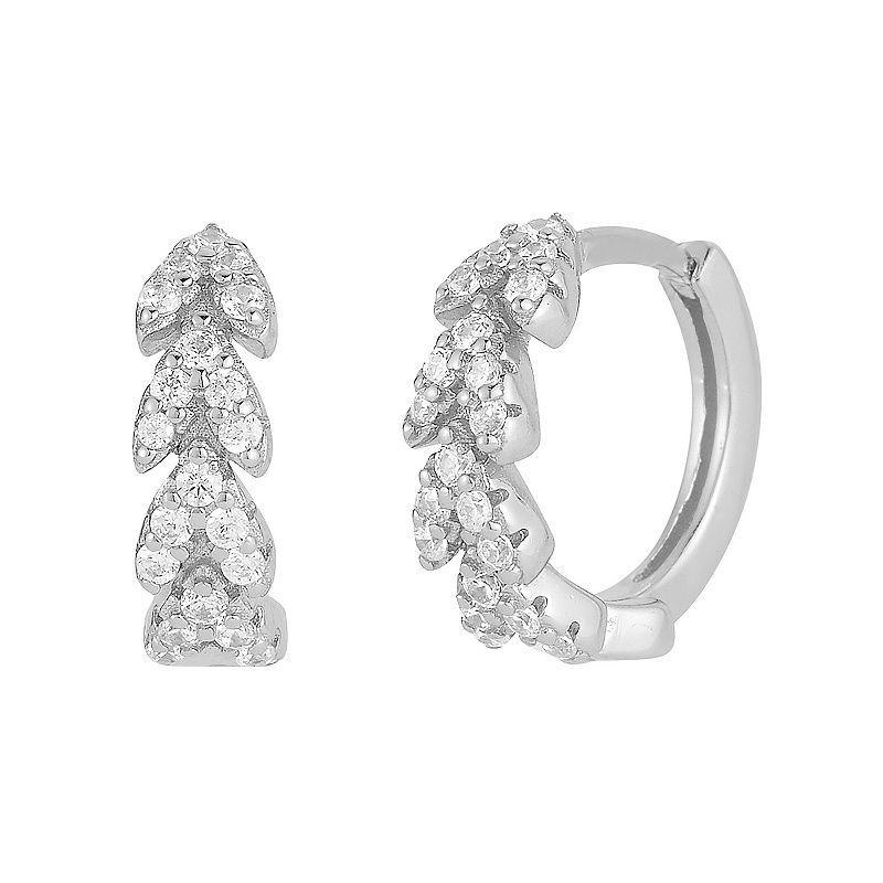 Sunkissed Sterling Cubic Zirconia Leaf Hoop Earrings, Womens, Silver Tone Product Image