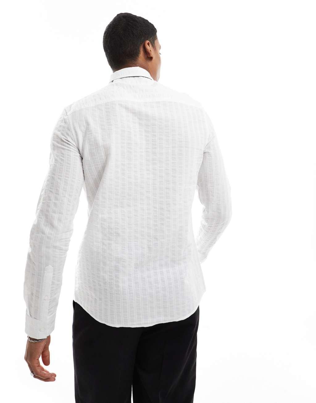 ASOS DESIGN regular smart shirt in textured stripe in white Product Image