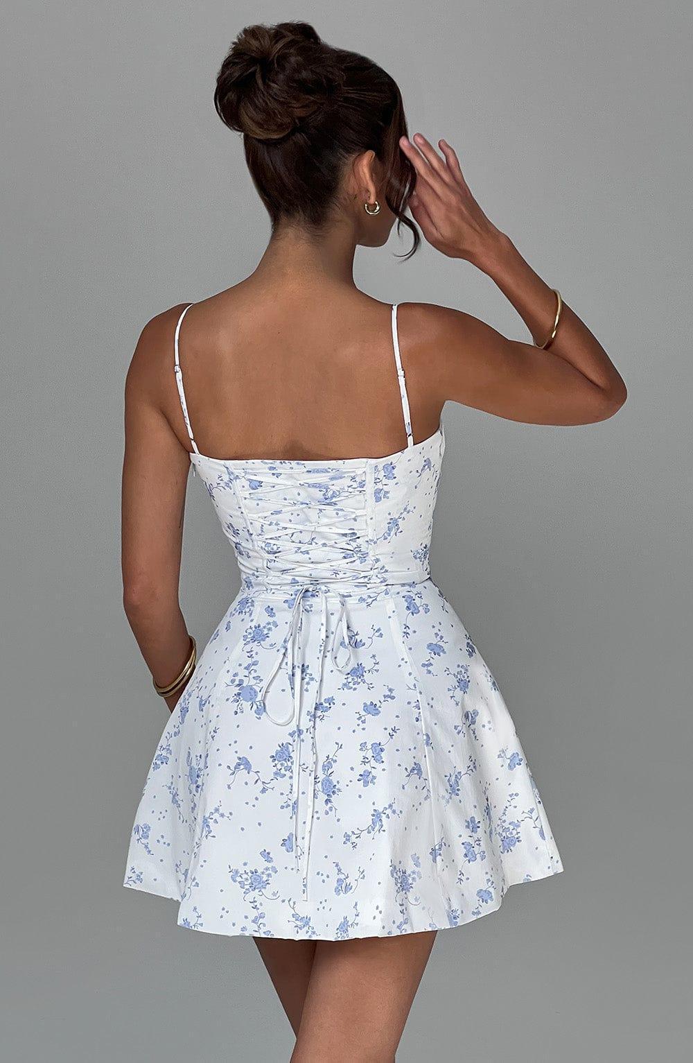 Lacey Mini Dress - Blue Ditsy Print Product Image