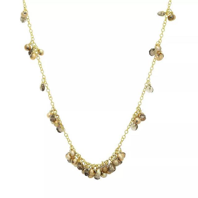 Gold Over Sterling Silver Topaz & Cultured Brown Pearl Bead Necklace, Womens Gold Tone Product Image