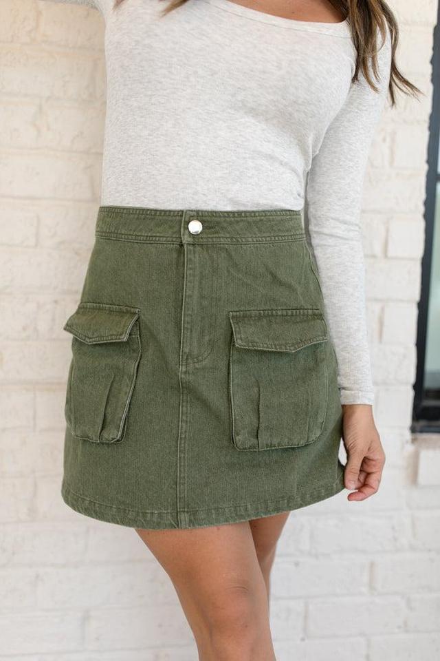 Worn In Love Olive Cargo Denim Mini Skort Product Image