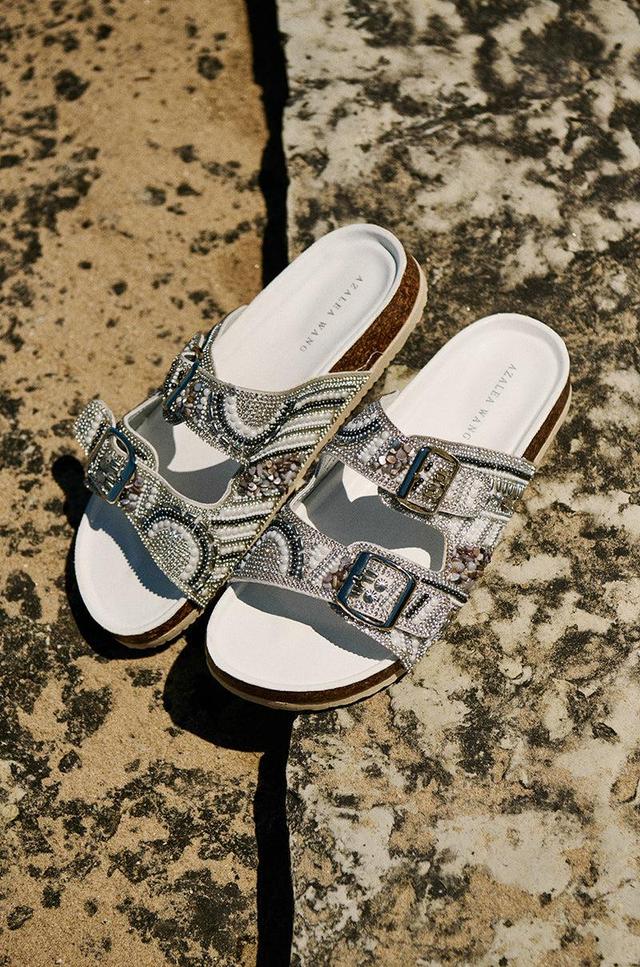 AZALEA WANG ROMILLY WHITE EMBELLISHED FLAT SANDAL Product Image