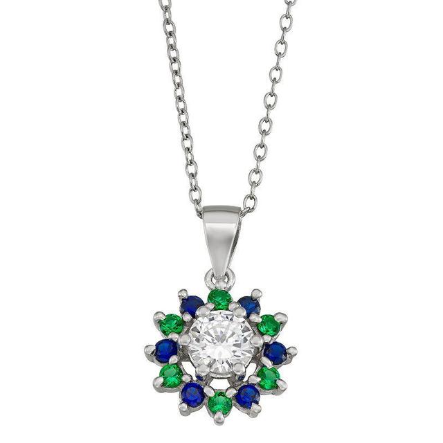 Sterling Silver Lab-Created Blue & Green Spinel & Cubic Zirconia Pendant Necklace, Womens Product Image