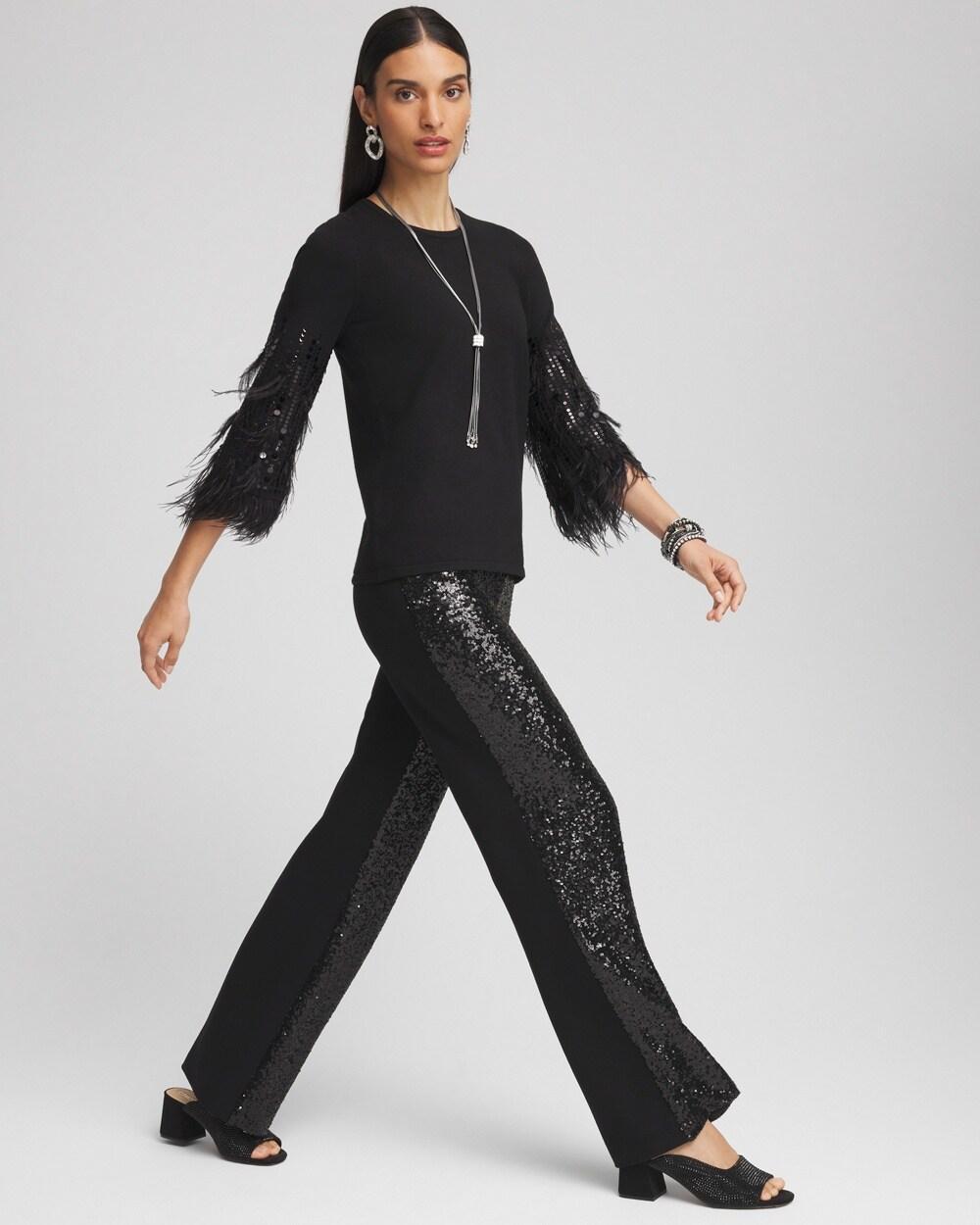 Women's Petite Juliet Sequin Relaxed Straight Leg Pants Product Image