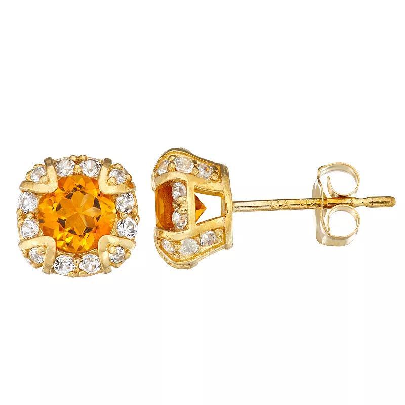 10k Gold Gemstone Round Halo Stud Earrings, Womens, Yellow Product Image